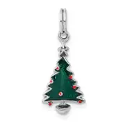 Sterling Silver Polished Green & Red Enameled Christmas Tree Charm