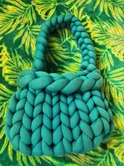 LIMITED STOCK - Homemade Hand KNITTING Crochet - Chunky Yarn - Teal Bag