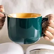 Arawat Large Cup 600ml Tea Cups Large Ceramic Cappuccino Cups Large Jumbo Cup Soup Bowl with Handle Coffee Cup Large Cereal Bowls with Spoon Coffee Tea Cereal Mug Cup Porcelain
