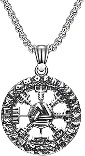 [TQWSVUM] Nordic viking Compass Vegvisir Magic Rune Pendant Necklace, Men Stainless Steel Odin Symbol Valknut Necklaces, Vintage Charm Pagan Amulet Protection Jewelry