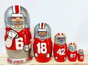 Nesting Russian dolls Ohio State Backeyes 15 cm. ( 6 in). 5 dools. Hand made.