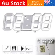 Digital Temperature Modern Clock 3D Wall Clock Alarm Calendar White LED