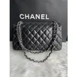 二手精品 CHANEL CF中號 25CM 經典鏈條包 魚子醬 WOC 黑銀 現貨