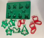 VTG Lot Christmas Cookie Cutters & Jello Mold Tray 80s USA