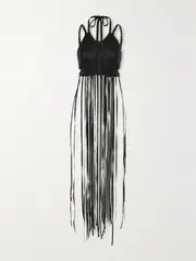 [Chloé] Chloé - Fringed Woven Leather Halterneck Top - Black - FR 36 FR 36 Black