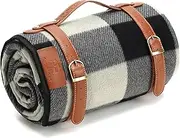 PortableAnd Extra Large Picnic & Outdoor Blanket for Water-Resistant Handy Mat Tote Spring Summer Great for The Beach,Camping on Grass Waterproof Sandproof, Black and Gray Checkered