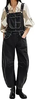 [loveimgs] Women Y2k Baggy Barrel Jeans Overalls Wide Leg Denim Pants Bib Overalls Jumpsuit Boyfriend Patchwork Jeans