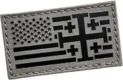 [Tactical Freaky] American Jerusalem Cross Holy Sepulchre (Ranger Green on Black) Morale Patriotic Christian Laser-Cut Patches for Backpacks, Patches for Caps, Plate-Carrier Patches