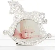 Babys Christening Rocking Horse Diamante Lace Effect Photo Frame