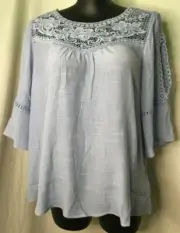 AUTOGRAPH LIGHT BLUE "COLD SHOULDER" LACE YOKE TOP SZ 26-NEW REDUCED $