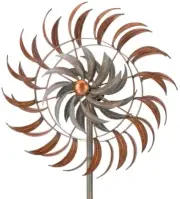 24 in. Rotating Kinetic Stake Wind Spinner Copper Flower Petals Brushed Metal