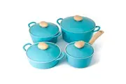 Neoflam Retro 4 Piece Set 18cm Saucepan 22cm Casserole 26cm Casserole & 26cm Low Casserole Induction with Die-Cast Lid Mint