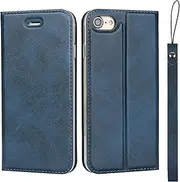 for iPhone SE 2020/ SE 2022 Case,iPhone 7 Case, iPhone 8 (4.7"),Cavor Folio Flip Leather Wallet Phone Case Stand Card Holder Magnetic Closure Clear TPU Bumper Slim thin Cover Case with Wristlet Strap- Blue