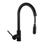 Round Matt Black Swivel Pull Out Kitchen Sink Mixer Tap Solid Brass Watermark & WELS