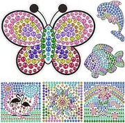 Yazhiji 6 Sheets Diamond Window Art Craft Kits for Kids, Suncatcher Kit for Ages 6 7 8 9 10 Flower Sun Dolphin DIY Painting Kit for Girls or Boys Ages 6+ Gemstone Sticker as Christmas Party Decor
