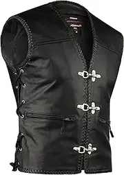 Motorcycle Leather Vest Waist Coat Front Hooks Braided Cruiser Chopper Harley Style