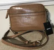DKNY Posey Camera Bag Caramel Crocodile Design Small Crossbody Shoulder Bag NWT