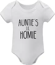 [WOOYONGING] Auntie's Lil' Homie Gender Neutral Romper Short Sleeve Boy Coming Home Outfit Newborn White Baby Onsies0-3 Months