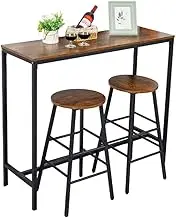 Bar Table and Chairs Set, Kitchen Table With Stools Set of 2, Industrial Steel Frame, Dining Set, Rustic Brown and Black