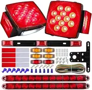 12V Led Utility Trailer Lights Wiring Kit, Square Combination Stop Turn Tail License Lights,Red/Amber Marker Lamp,3rd Third Brake Tail Red Clearance ID Light Strip Bar w/25ft Wiring Harness