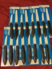 Quikut “QUIKKLE” Set Of 8 (total Of 16)SS Steak Knifes- Vintage- Brown Handle