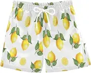 [RPLIFE] Boys Short Swim Trunks, Anti-Chafe Swim Trunks Boys 2 T, Yellow Lemons Green Leaves