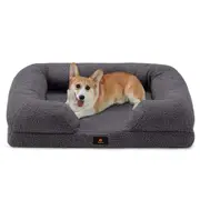 Petzly Memory Foam Dog Bed Pet Sofa Calming Bed Washable Removable Grey