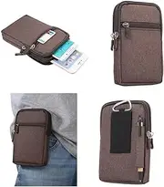 DFV mobile - Universal Multi-Functional Vertical Stripes Pouch Bag Case Zipper Closing Carabiner Compatible with Samsung Galaxy CORE Plus, SM-G350 - Brown (17 x 10.5 cm)