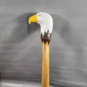 Vintage Solid Wood Walking Stick Carved Bald Eagle Handle Cane