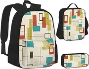 [ERCgad] Mid Century Modern Print Canvas 3-In-1 School Bags Set Backpack Lunch Bag Pencil Case Combo For Men Women, Black, One Size
