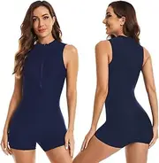 [Generic] Womens One Piece Swimsuit Sleeveless Vest Surf Wear Sun Protection Wetsuit Beach Swimwear Tummy Control Bathing Suit Swimming Costume