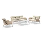 Hugo 3+2+1 Seater Outdoor Aluminium and Rope Lounge Set with Coffee Table White - Cream Rope - Cream