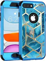 Asuwish Phone Case for iPhone 6plus 6splus 6/6s Plus Cell Cover Hybrid Marble Shockproof Full Body Hard Heavy Duty Slim Accessories iPhone6 6+ iPhone6s 6s+ i 6P 6a S Six iPhone6splus Women Men Blue