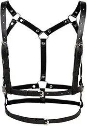 [Generic] Punk Black Leather Chest Harness Body Waist Chain Belt Rave Nightclub Sexy Belly Bra Jewelry Accessory for Women Girls
