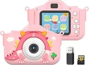 Daseeme 1080P Kids Digital Camera Cute Digital Video Camera for Kids Dual Lens 2.0 Inch IPS Screen 48M Photo Built-in Battery Games with Neck S 32GB TF Card USB Card Reader Bthday for