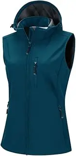 [33,000ft] Women's Lightweight Softshell Gilets with Hood Sleeveless Jacket Waterproof Windproof Vest Fleece Lined Vest with Zip up Pockets