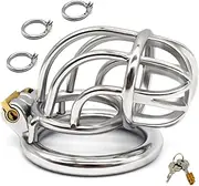 HGDTYRI Chastity Cage Men Stainless Steel Chastity Belt Penis Cage Curved BDSM Bondage Chastity Cage 3 Sizes Sex Toy for Men Couples(3ring)