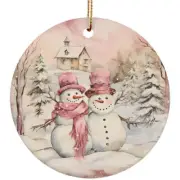 Snowman Couple Loved In Snowy Winter Art Christmas Ornament Xmas Gift Tree Decor