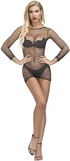 [Generic] Women's Fishnet Lingerie Mesh Chemise Long Sleeve Babydoll Bodysuit