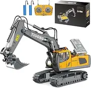 Remote Controlled Excavator RC Digger Toy for Children, Metal Sand Excavator Remote Controlled with 680° Rotation Light and Sound Gifts for Boys Aged 6-12 Years for Christmas and Birthday