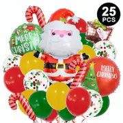 25pcs Merry Christmas Balloon Set - Santa Candy Cane Shaped Foil Balloons- Xmas Decorations
