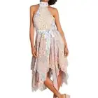 Floral Patchwork Halter Dress with High Neck and Handkerchief Hem UK Size 14