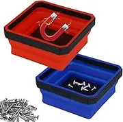 2pcs Collapsible Magnetic Parts Tray, New Version Magnetic Foldable Tray Silicone Magnetic Tool Tray for Mechanic's Square Folding Screw Tray Bowls Base for Bolts Screws Nuts Washers Pins
