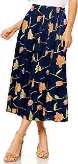[L S U] Women Floral Print Skirt Soft Lightweight Elasticated Waist
