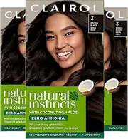 Clairol Natural Instincts Demi-Permanent Hair Dye, 3 Brown Black Hair Color, Pack of 3