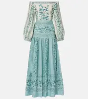 [Agua by Agua Bendita] Agua by Agua Bendita Senlis off-shoulder linen maxi dress UK 6 blue