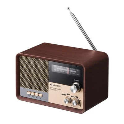 Sansui Bluetooth Speaker with AM/FM Radio, Wood MSR-1 WD