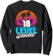 [X.Style] 18th Birthday Level 18 Unlocked Years 80s 90s Retro Gamer Sweatshirt ds608 Sweater (S) Black