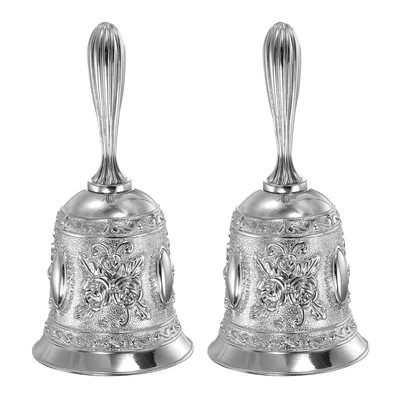 Hand Bell, 2pcs Dinner Bell Call Bell Vintage Carved Silver