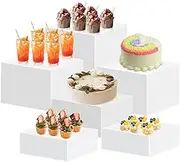 KITment 6-Piece Cake Stand Acrylic Buffet Riser Set, Food Risers for Buffet Table, 6 Sided Display Stands, Acrylic Cube Boxes Display Nesting Risers with Hollow Bottoms for Weddings, Parties, Candy, Cupcakes & Jewelry